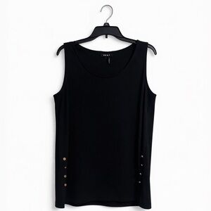 DKNY Black Tank Top Large Gold Button Side Slit Sleeveless Top